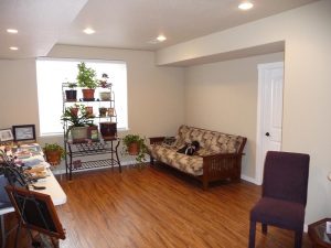 This is a basement finish with a hardwood floor.