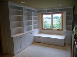 Built-in walk-in closet shelves and cupboards