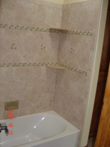 Shown here is a custom tile bathroom in a custom built home.