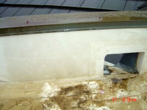 Shown here is water damage on the roof of a house.
