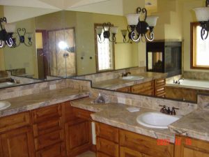 This is a picture of the sinks in a remodeled bathroom.