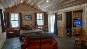 This is the open living area of a custom cabin.