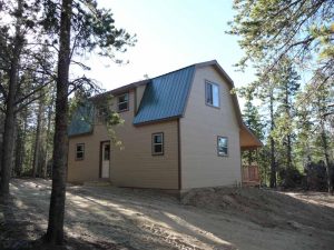 This is a side view of a custom Colorado cabin in the woods.