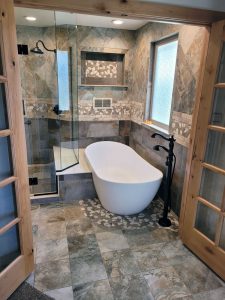 This is an oversized tub and new tile area.