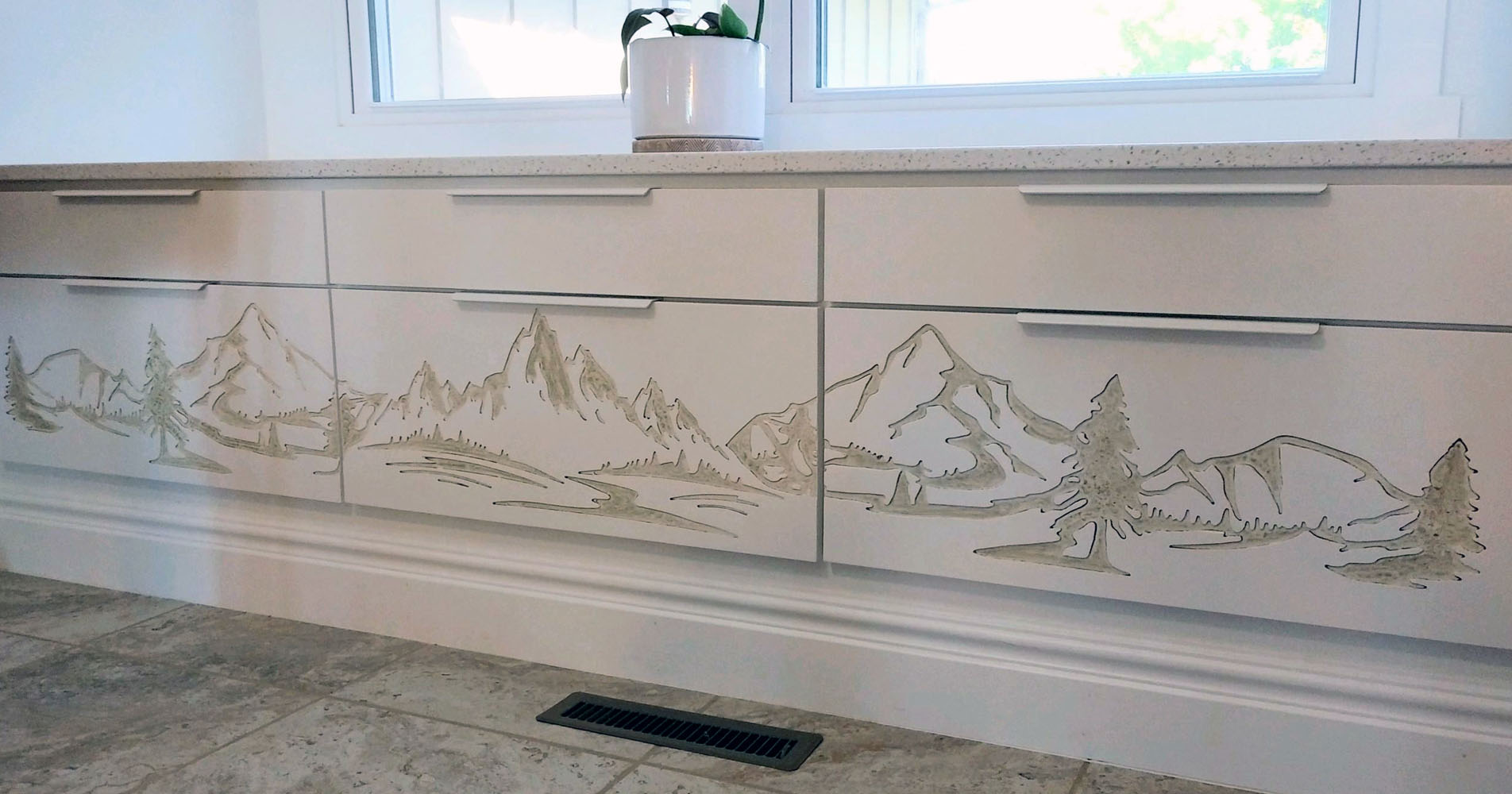 Custom Cabinet with Mountain Scene